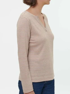 Langarmshirt aus Bio Leinen/Baumwolle, 79 nougat/offwhite ringel, 38, GOTS