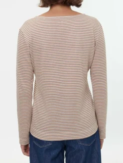 Langarmshirt aus Bio Leinen/Baumwolle, 79 nougat/offwhite ringel, 38, GOTS