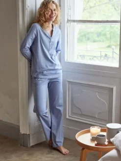 Lange Schlafhose aus Bio-Baumwolle, 89 meerblau-weiss ringel, S, GOTS