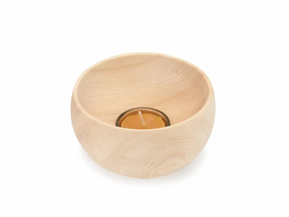 Lichtkugel groß aus Zirbenholz, handgedrechselt, H 7 cm, ø 11,5 cm, inkl. Glaseinsatz