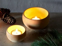 Lichtkugel groß aus Zirbenholz, handgedrechselt, H 7 cm, ø 11,5 cm, inkl. Glaseinsatz