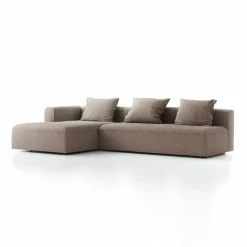 Lounge-Sofa Sereno mit Schlaffunktion inkl. 3 Kissen (70x55 cm), B 320,5 x T 180 cm, Bodennah, Liegeteil links, mit Bezug Wollstoff Tano Natur (79), Buche