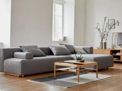 Lounge-Sofa Sereno mit Schlaffunktion inkl. 3 Kissen (70x55 cm), B 320,5 x T 180 cm, Bodennah, Liegeteil links, mit Bezug Wollstoff Tano Natur (79), Buche