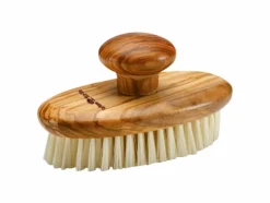 Massagebürste mit Halteknopf, ca. 12 x 8 cm, Olivenholz