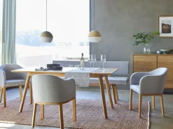 Polsterbank Mirato mit Rückenlehne, L 200 x T 56,5 x H 86 cm, Banklaenge 200 cm, Wollstoff Tano Natur (79), Buche