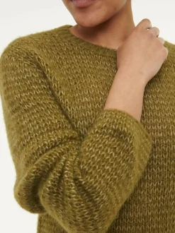 Pullover aus Alpakawolle und Bio-Baumwolle, 48 olive melange, S