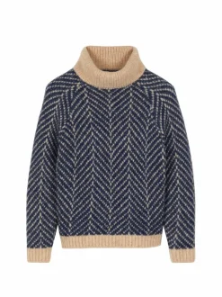 Pullover aus Alpakawolle und Bio-Baumwolle, 69 strick fischgrat blau/sand, S