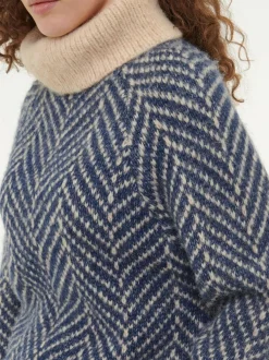 Pullover aus Alpakawolle und Bio-Baumwolle, 69 strick fischgrat blau/sand, S