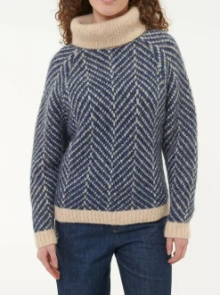 Pullover aus Alpakawolle und Bio-Baumwolle, 69 strick fischgrat blau/sand, S