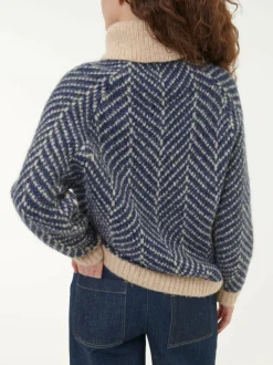 Pullover aus Alpakawolle und Bio-Baumwolle, 69 strick fischgrat blau/sand, S