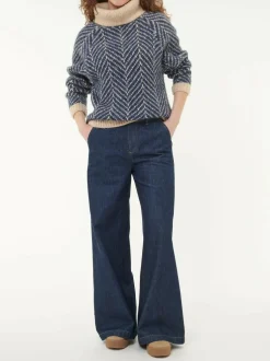 Pullover aus Alpakawolle und Bio-Baumwolle, 69 strick fischgrat blau/sand, S