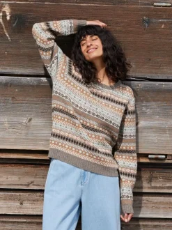 Pullover aus Yakwolle, Wolle und Kamelhaar, 84 yak gemustert eisblau, S