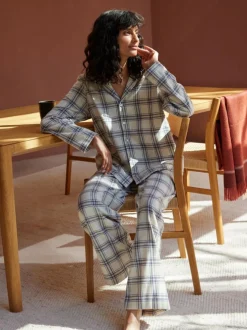 Pyjamahemd aus Bio-Baumwolle, 88 karo perlmutt/blau, S, GOTS
