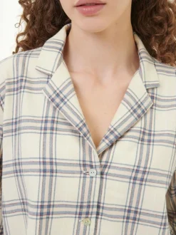 Pyjamahemd aus Bio-Baumwolle, 88 karo perlmutt/blau, S, GOTS