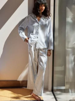 Pyjamahemd aus Bio-Baumwolle, 90 streif weiss/blau, M