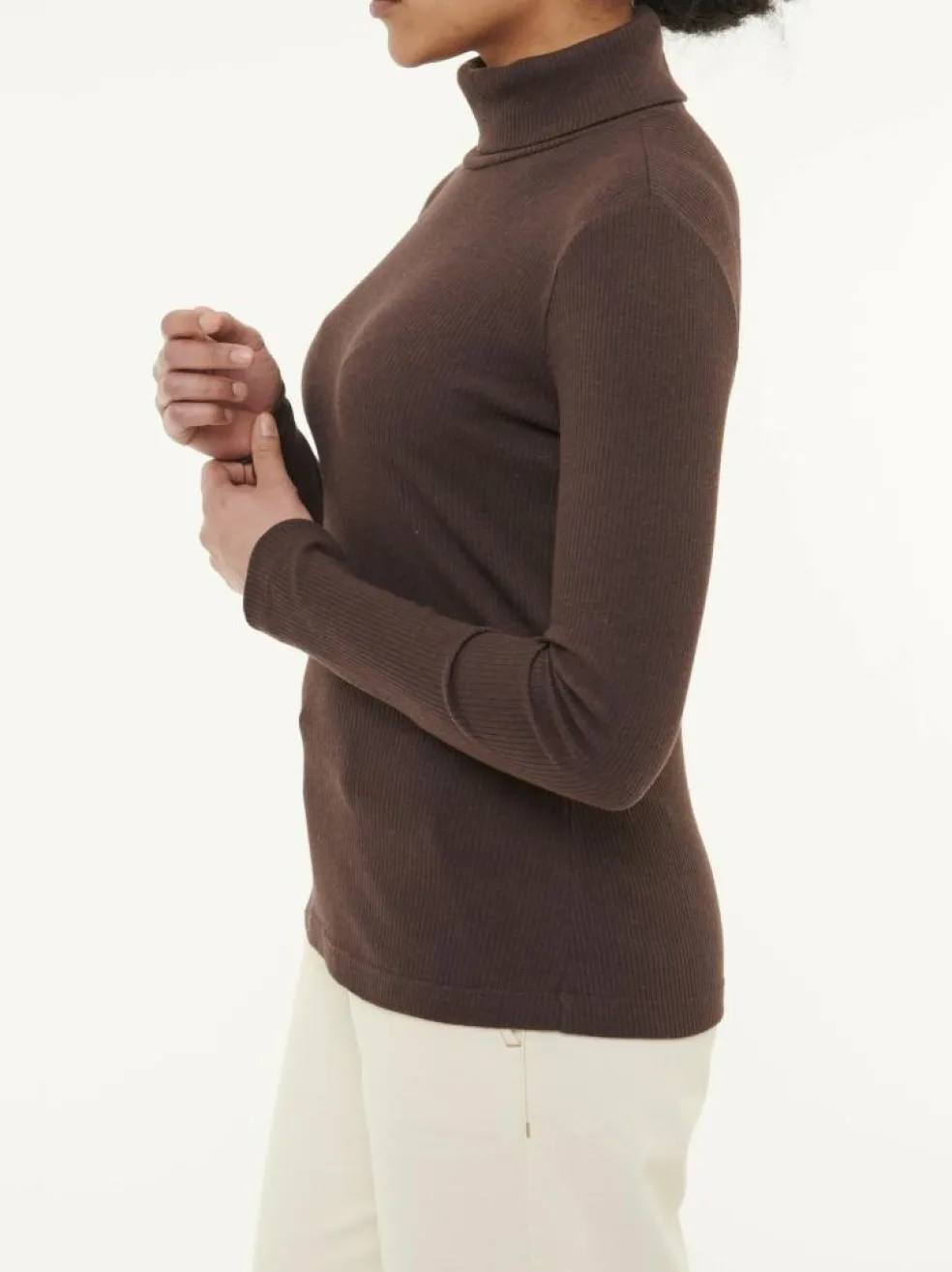 Rollkragenshirt aus Bio Baumwolle/Wolle, 61 chocolate melange, 38, GOTS