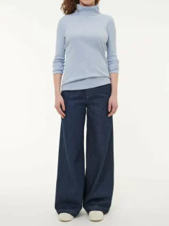 Rollkragenshirt aus Bio Baumwolle/Wolle, 32 lichtblau melange, 38, GOTS