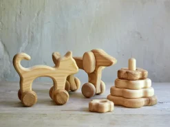 Rolltier Katze aus Eschenholz, 14 x 6 x 11 cm