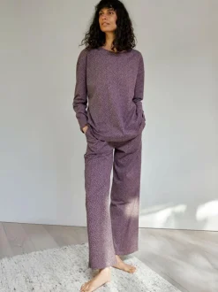 Schlafhose aus Bio-Baumwolle, 94 blätterdruck aubergine, M, GOTS
