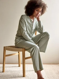 Schlafshirt aus Bio-Baumwolle, 96 salbei/weiss ringel, S, GOTS