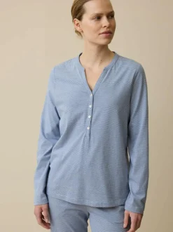 Schlafshirt aus Bio-Baumwolle, 89 meerblau/weiß ringel, S, GOTS