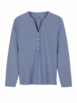 Schlafshirt aus Bio-Baumwolle, 89 meerblau/weiß ringel, S, GOTS