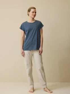 Schlafshirt aus Bio-Baumwolle, 84 blau/natur melange ringel, XS, GOTS