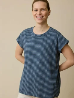 Schlafshirt aus Bio-Baumwolle, 84 blau/natur melange ringel, XS, GOTS