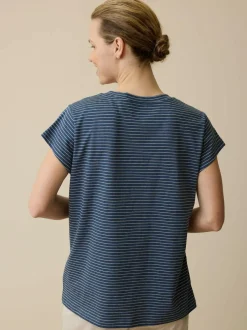 Schlafshirt aus Bio-Baumwolle, 84 blau/natur melange ringel, XS, GOTS