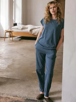 Schlafshirt aus Bio-Baumwolle, 84 blau/natur melange ringel, XS, GOTS