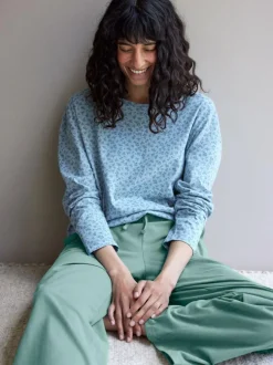 Schlafshirt aus Bio-Baumwolle, 91 blumendruck himmelblau, S, GOTS