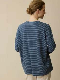 Schlafshirt aus Bio-Baumwolle, 84 blau/natur melange ringel, L, GOTS