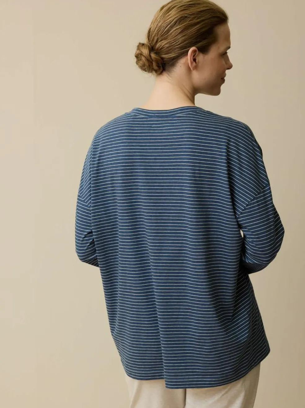 Schlafshirt aus Bio-Baumwolle, 84 blau/natur melange ringel, L, GOTS