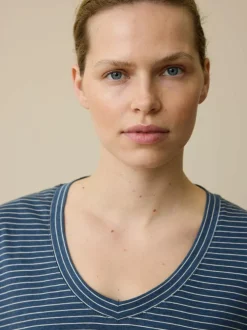 Schlafshirt aus Bio-Baumwolle, 84 blau/natur melange ringel, L, GOTS