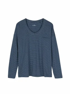 Schlafshirt aus Bio-Baumwolle, 84 blau/natur melange ringel, L, GOTS