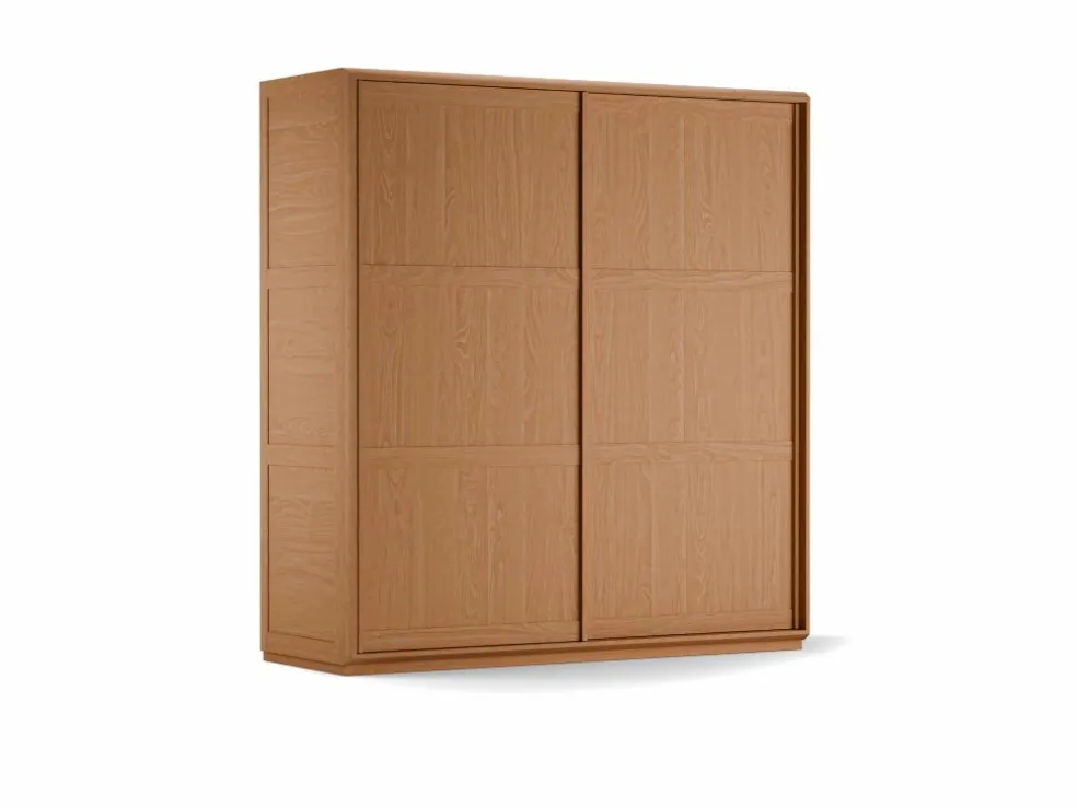 Schrank Akumi, Eckig mit Schiebetüren, Türfüllung Holz, B186,6xT66,9xH200,3cm, inkl. Grundausstattung Buche