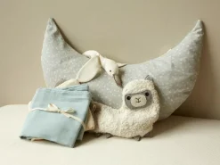 Set: Stillkissen Mond mit Überzug, Julie blaugrau, 40 x 60 cm, Überzug: 100 % Baumwolle, Füllung: 100 % Naturlatex, GOTS