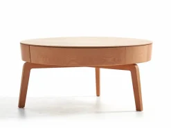 Sofatisch Mitsu, Ø 80 cm, mit einer Schublade, Buche