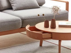 Sofatisch Mitsu, Ø 80 cm, mit einer Schublade, Buche