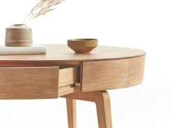 Sofatisch Mitsu, Ø 80 cm, mit einer Schublade, Buche