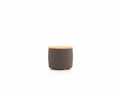 Sofatisch/Hocker Tambor mit Stauraum u. Holzdeckel, H 34,3 cm, Ø 39 cm, Bezug Wollstoff Tano Natur Dunkel (81), Buche