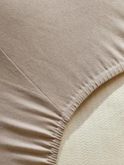 Spannleintuch ALIZA, hafer, 90/100 x 200/220 x 22/28 cm, 97 % Baumwolle/3 % Elasthan, Jersey, GOTS, VEGAN