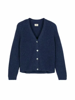 Strickjacke aus Alpakawolle, 05 blau melange, S