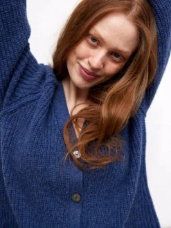 Strickjacke aus Alpakawolle, 05 blau melange, S