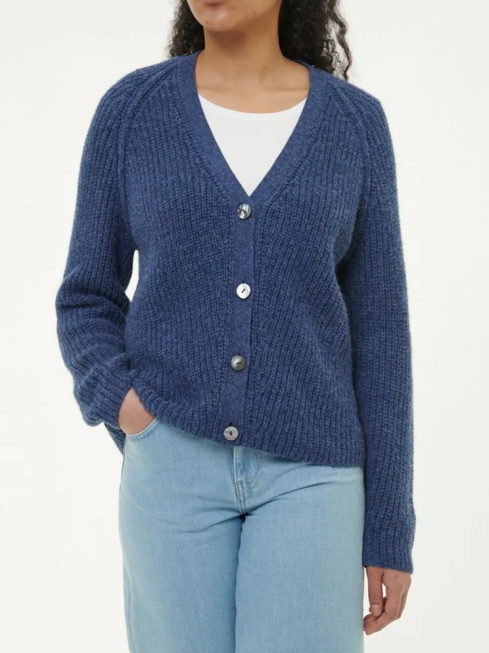 Strickjacke aus Alpakawolle, 05 blau melange, S