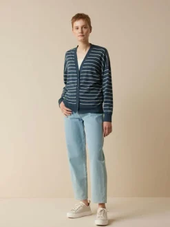 Strickjacke aus Bio-Baumwolle, 55 ringel blau-perlmut, S, GOTS