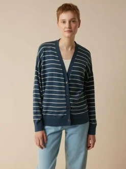 Strickjacke aus Bio-Baumwolle, 55 ringel blau-perlmut, S, GOTS