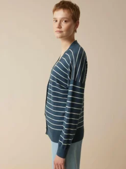 Strickjacke aus Bio-Baumwolle, 55 ringel blau-perlmut, S, GOTS