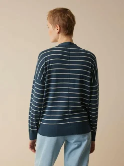 Strickjacke aus Bio-Baumwolle, 55 ringel blau-perlmut, S, GOTS