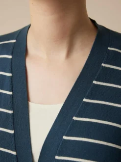 Strickjacke aus Bio-Baumwolle, 55 ringel blau-perlmut, S, GOTS